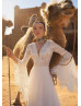 Long Sleeves Ivory Lace Chiffon Bohemian Wedding Dress